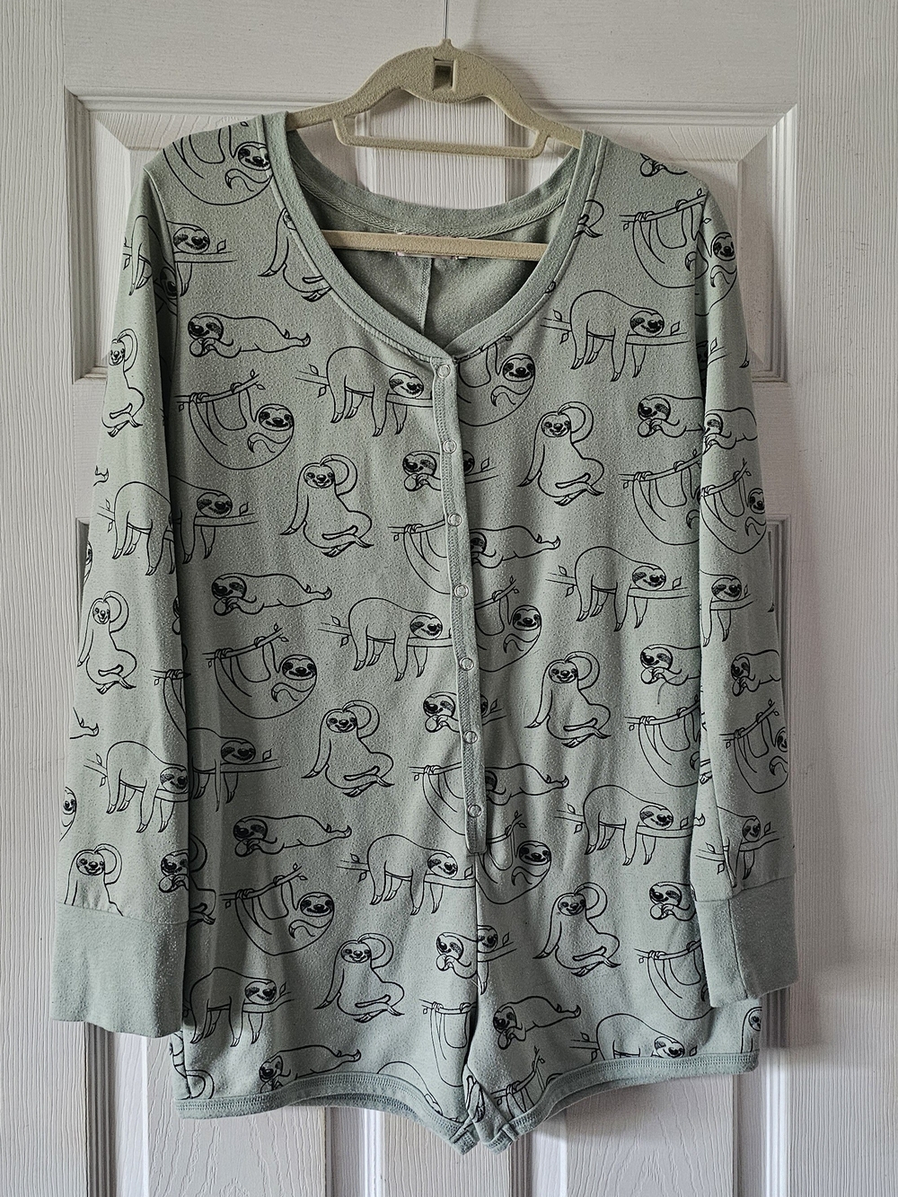Sloth Print Mint Green Button Pj Romper